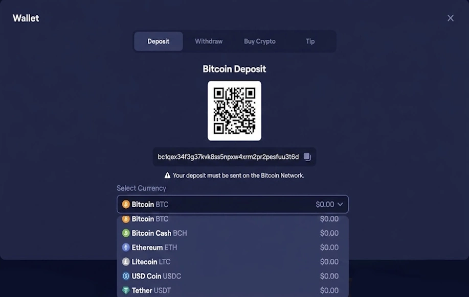 Havainnekuva siitä miten kryptovaluuttatalletus tehdään QR-koodia tai pitkää numeroiden ja kirjaimien sisältämää lompakkoosoitetta käyttäen.