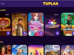 Kuvassa on uusin pikakasino Tuplaa etusivu, jossa näkyy kolikkopelejä. Uusin pikakasino Tuplaa Rahapelisanomat
