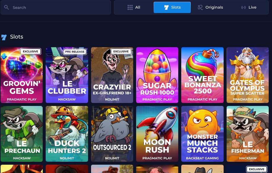 Rainbetin peliaula. Kuvassa slots pelejä moneen lähtöön.