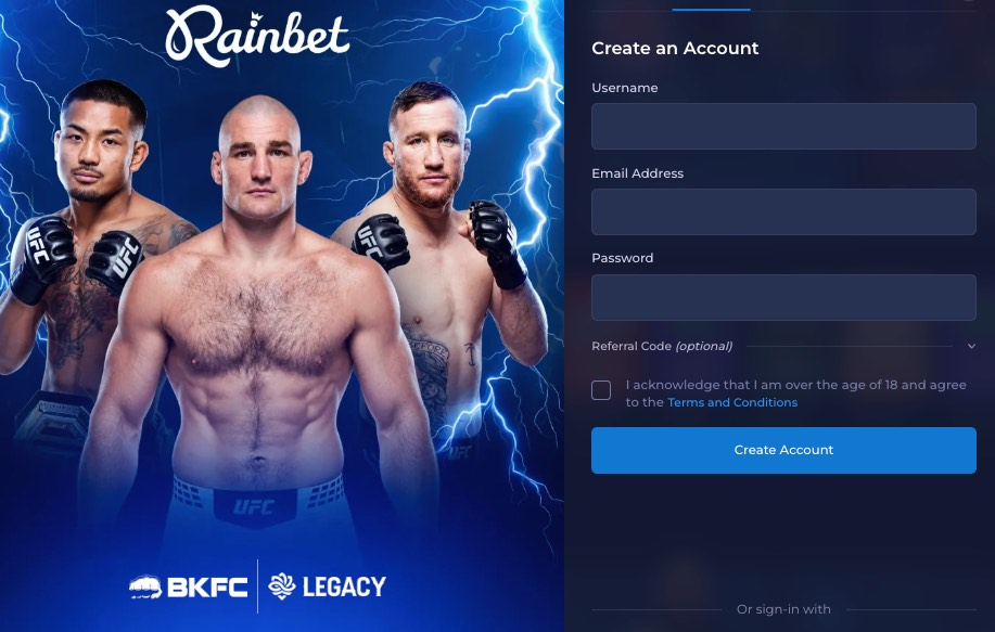 Rainbet casinon kirjautumissivu.