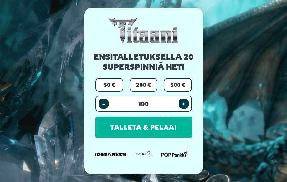 Titaani kasino tarjoaa 20 superkierrosta etusivullaan.