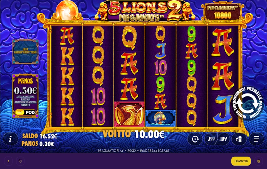 5 Lions megaways 2 pelitilanne kuva Tuplaa kasinolla.