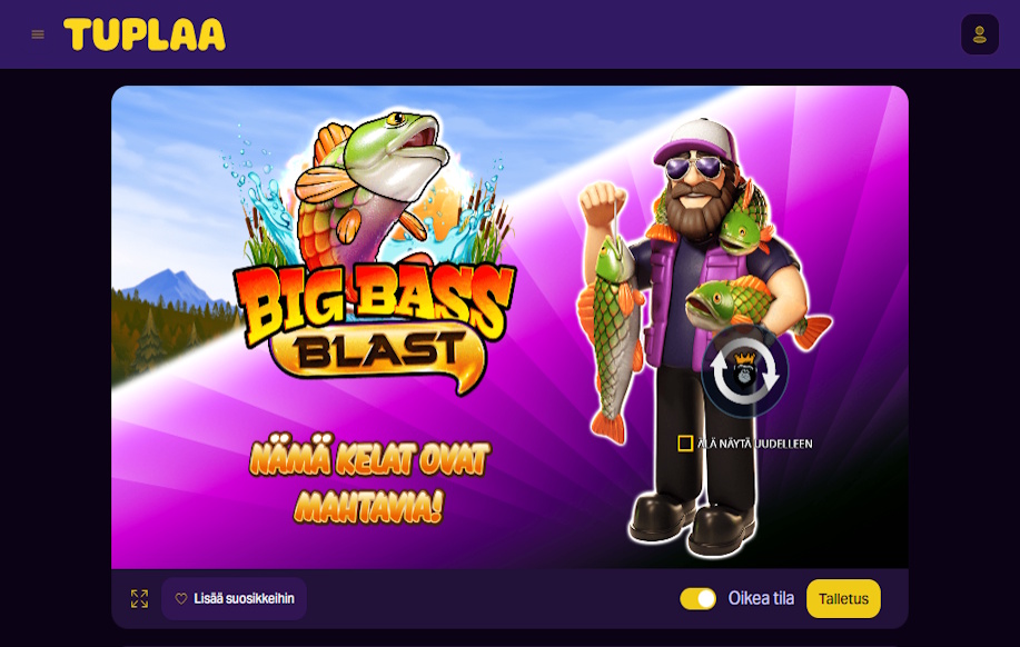 Big Bass Blast peli Tuplaa kasinolla.