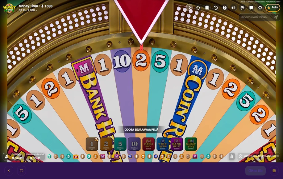 Money time peli Tuplaa kasinolla. Hyrrä pysähtynyt numeroon 2.