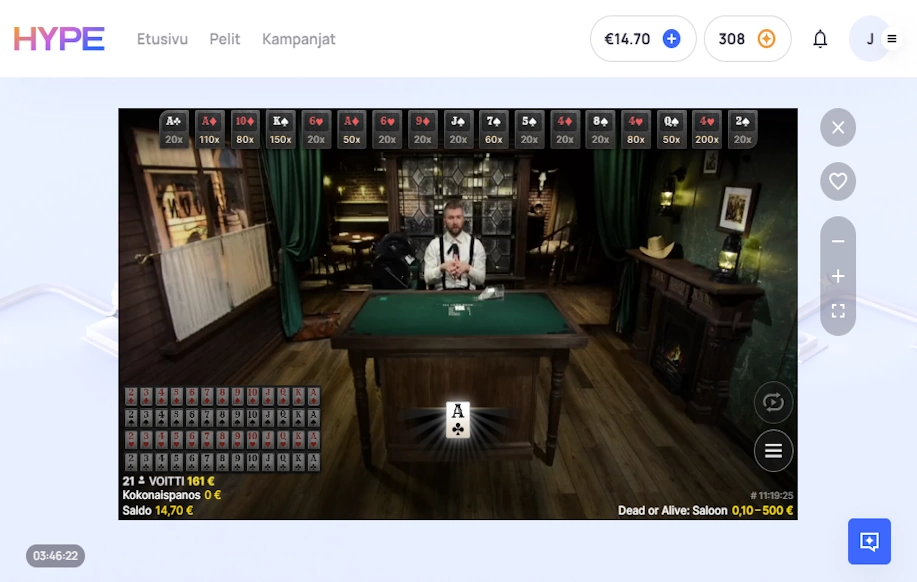 Kuvassa Dead or Alive: Saloon live casinon peli. 